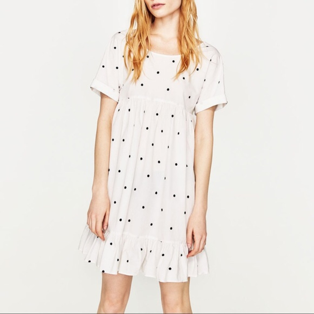 Zara polka dot embroidered dress